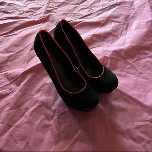 Candies black suede hot pink platform heels